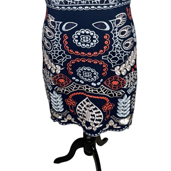 J.O.A Los Angeles Women's Small Mini Sheath Dress Embroidery Boho Scalloped Hem - Picture 7 of 11